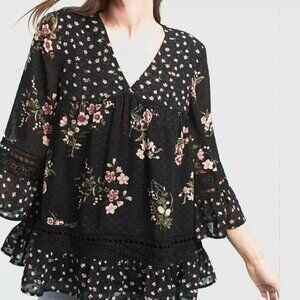 Maeve Black Floral Blouse